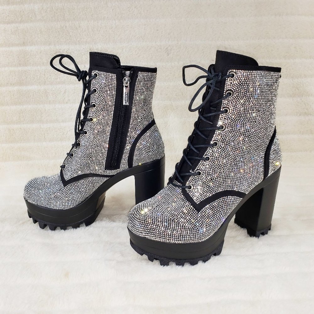 Cape Robbin Silver Crystal Lace-Up Platform Ankle Boots - Picture 11 of 15